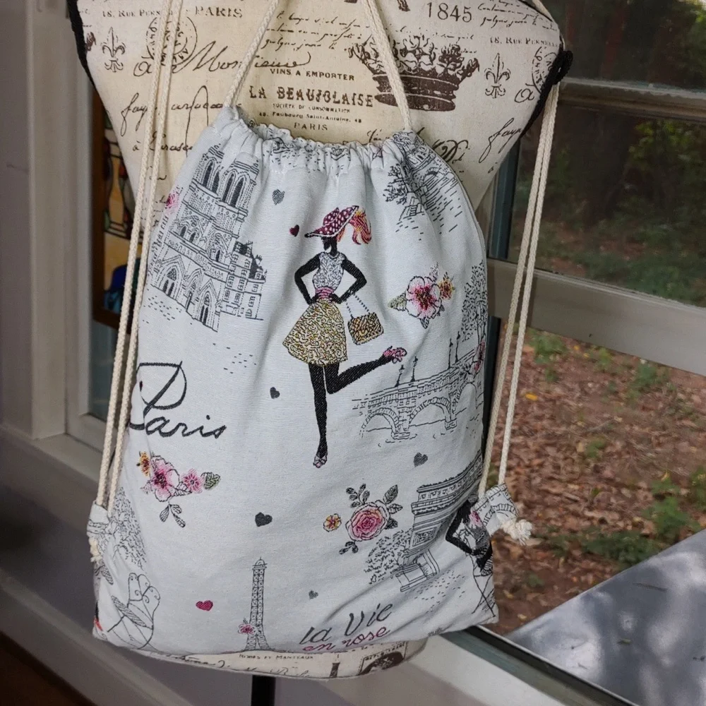 Phebus Et Boree French Backpack/Purse Paris Scene French Lady Unique Embroidered